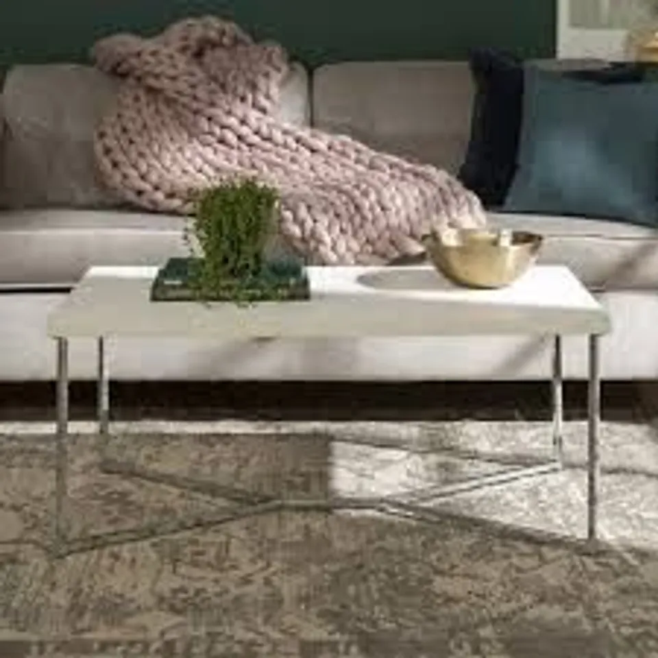 BRAND NEW BOXED WALKER EDISON MID CENTURY MODERN COFFEE TABLE – ELEGANT Y-LEG DESIGN WITH FAUX MARBLE TOP (1 BOX)