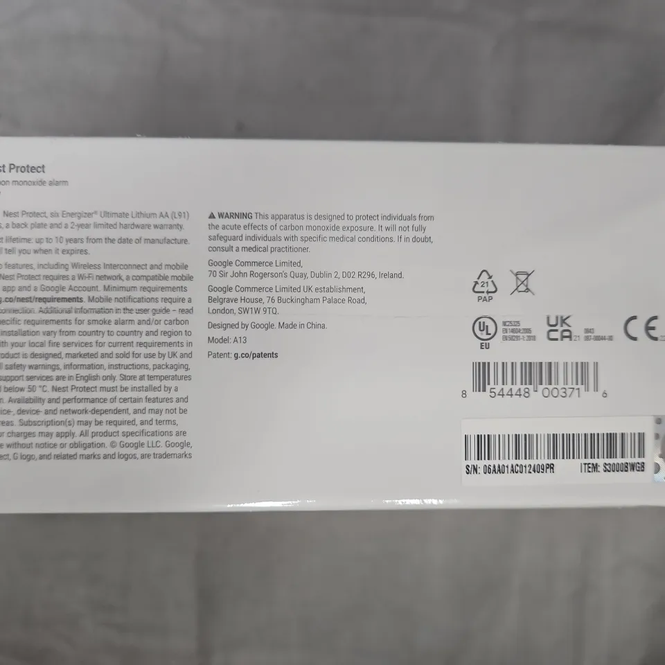 SEALED GOOGLE NEST PROTECT SMOKE & CARBON MONOXIDE ALARM – BOXED