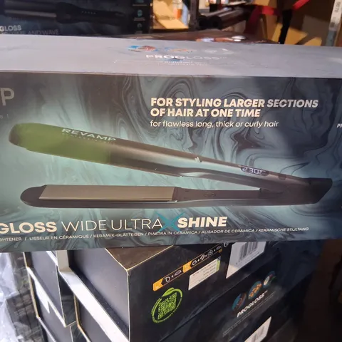 BOXED REVAMP PROFESSIONAL PROGLOSS WIDE ULTRA SHINE CERAMIC STRAIGHTENERS GRA-ST-2000-GB