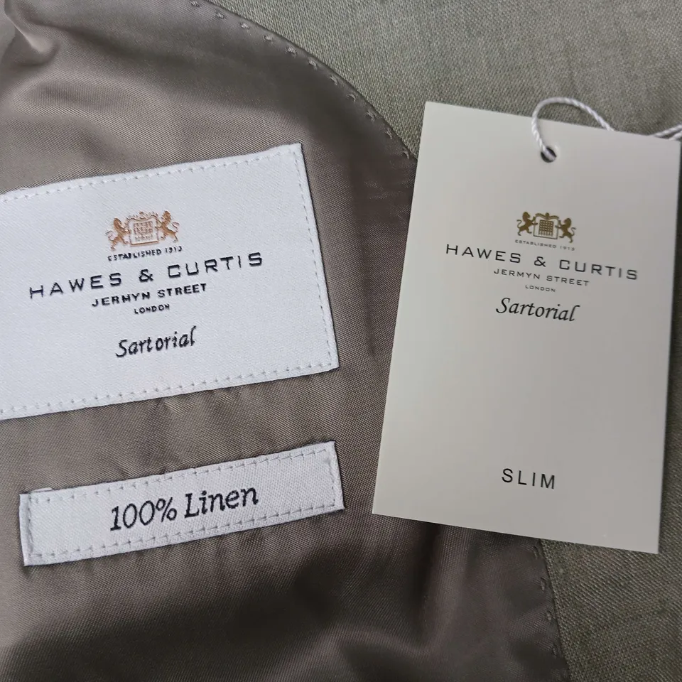 HAWES & CURTIS SARTORIAL PLAIN LINEN JACKET IN GREEN - 40R