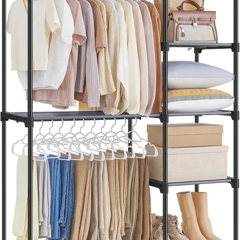 BOXED SONGMICS FREESTANDING WARDROBE, FOLDABLE CLOSET, COAT RACK WITH CLOTHES RAILS