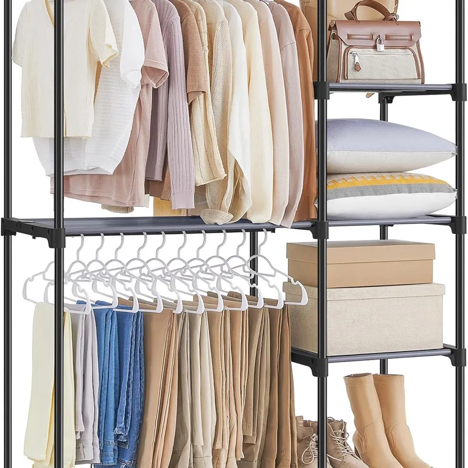 BOXED SONGMICS FREESTANDING WARDROBE, FOLDABLE CLOSET, COAT RACK WITH CLOTHES RAILS