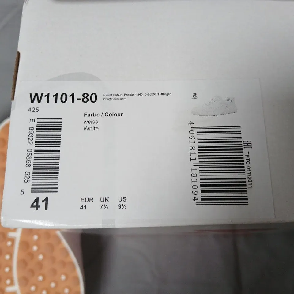 boxed pair of Rieker Women's traiuners in white - uk 7.5