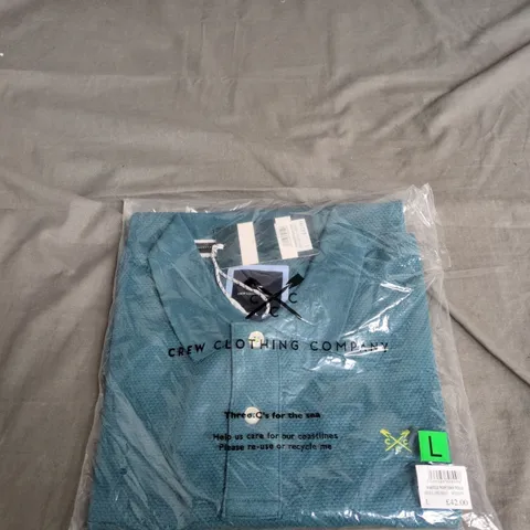 CREW CLOTHING COMPANY WAFFLE POPCORN POLO – MALLARD BLUE – SIZE L (MEN'S)