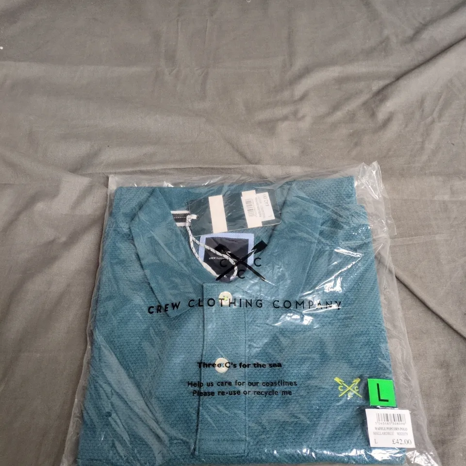 CREW CLOTHING COMPANY WAFFLE POPCORN POLO – MALLARD BLUE – SIZE L (MEN'S)
