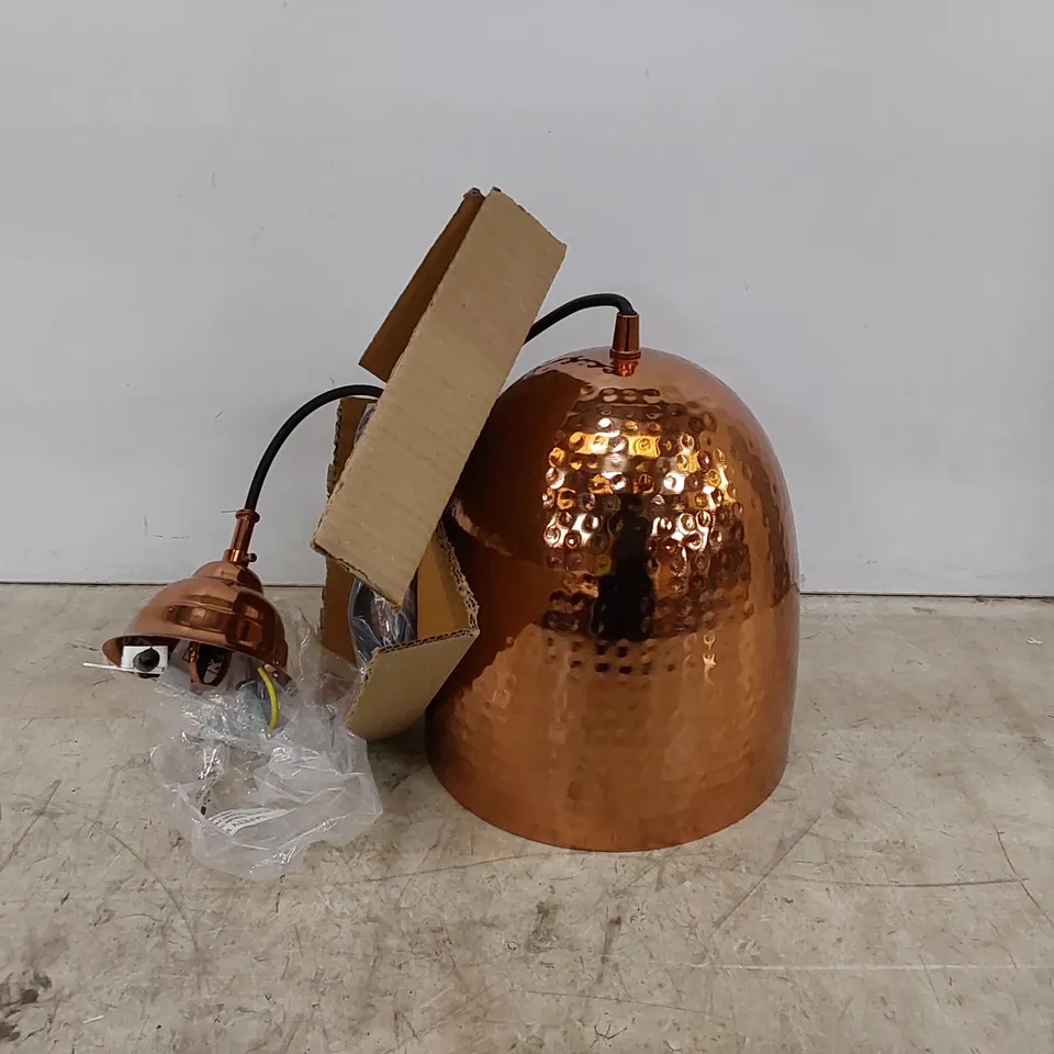 BOXED ENDON LIGHTING ARBUTUS 1 LIGHT MINI PENDANT COPPER 42CM H X 25CM W X 25CM D HANGS 170CM (1 BOX)