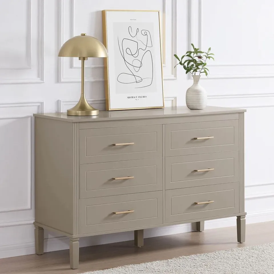 BOXED DUSK SIENNA 6 DRAWER CHEST - TAUPE