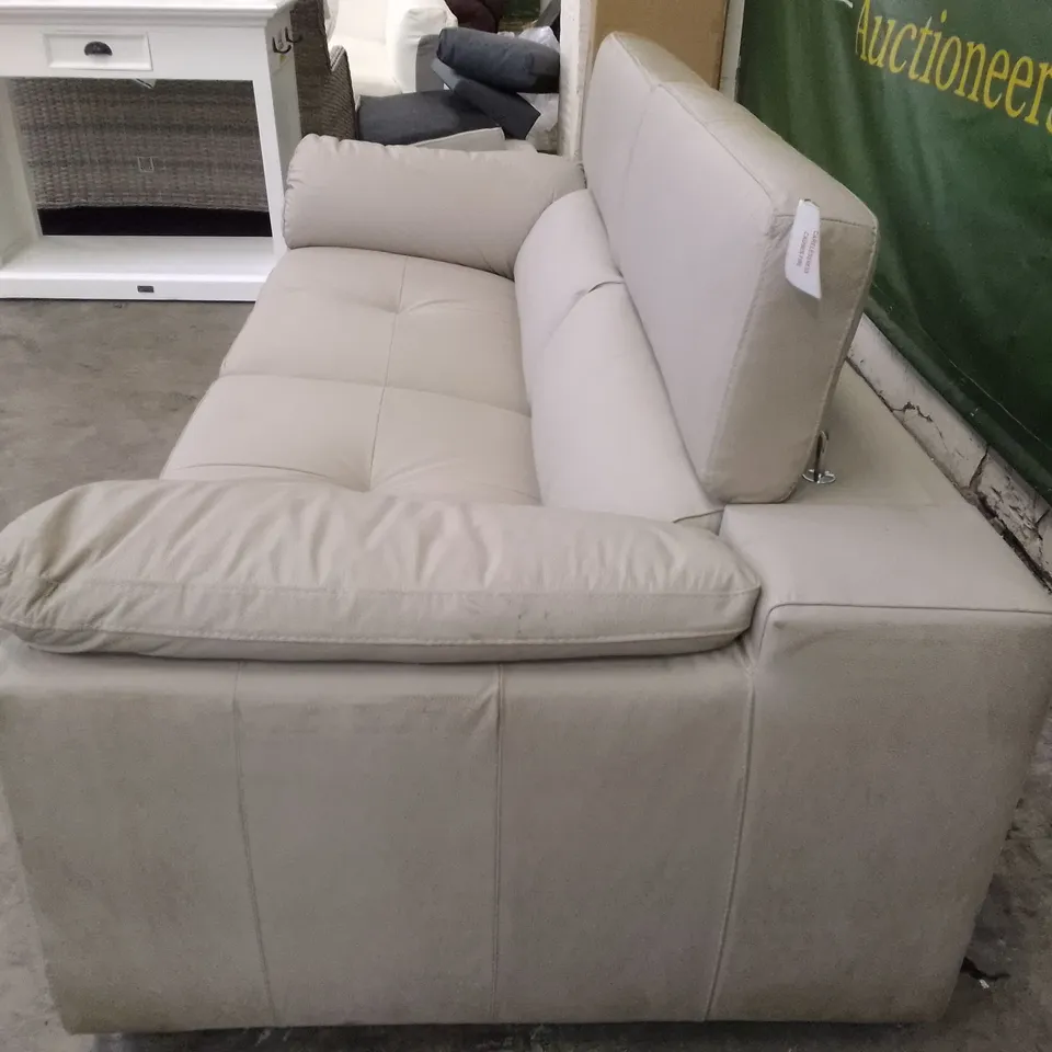 QUALITY DESIGNER 3 SEATER SOFA - LIGHT GREY LEATHER 