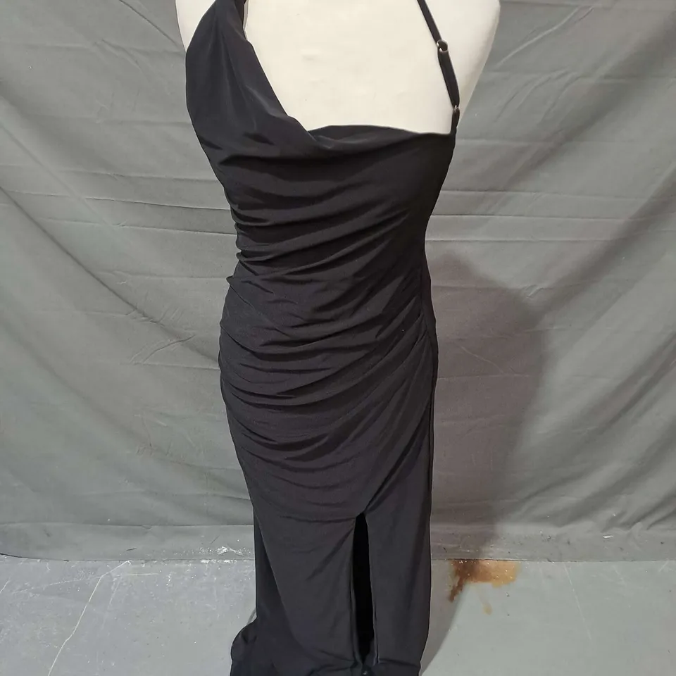 CLUB LONDON DRESSING UP ONE SHOULDER MAXI DRESS OPEN BACK IN BLACK SIZE 12