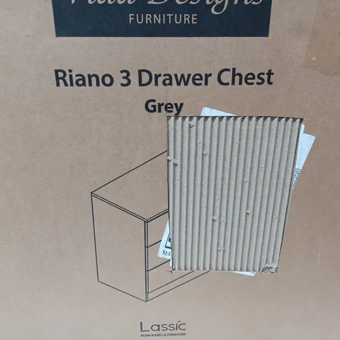 BOXED VIDA DESIGNS RIANO 3 DRAWER CHEST IN GREY