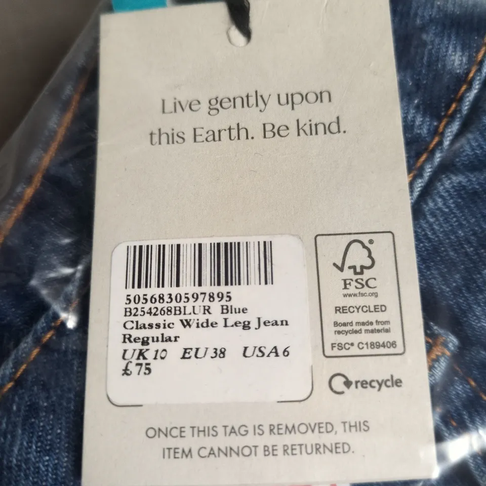 NOBODY'S CHILD BLUE CLASSIC WIDE LEG JEANS – UK 10 (EU 38, USA 6) – REGULAR