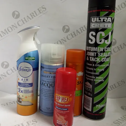 BOX OF APPROX 15 ASSORTED AEROSOLS INCLUDING GILLETTE SHAVE GEL, DEEP HEAT AND FEBREEZE AIR MIST - COLLECTION ONLY