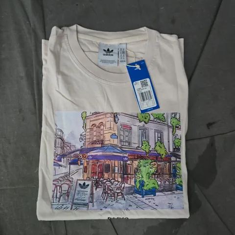 ADIDAS PAINT PARIS T-SHIRT IN CREAM SIZE MEDIUM
