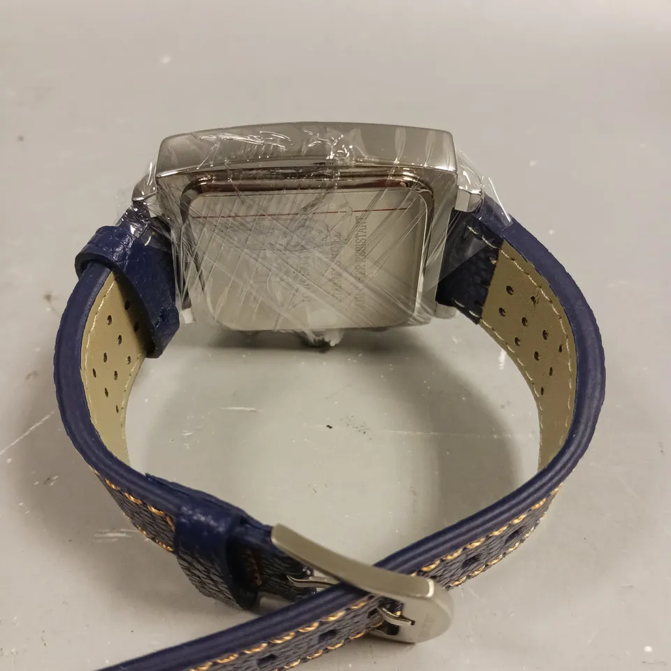 MENS LOUIS LACOMBE WATCH – SQUARE DIAL WITH WHITE SUB DIALS – LEATHER STRAP