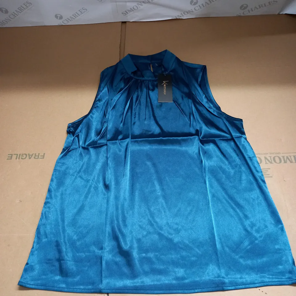 KINTSUGI WOMENS TEAL SLEEVELESS TOP WITH MAGNETIC FASTENING SIZE 8