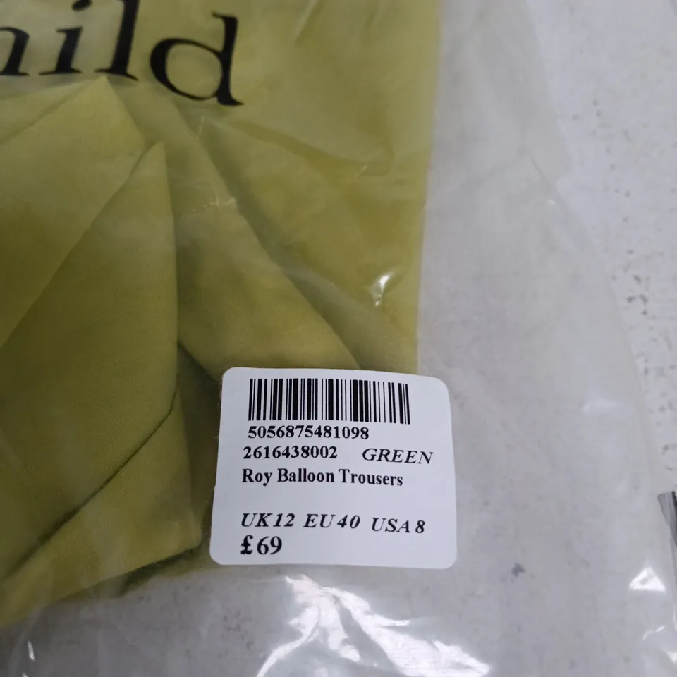 NOBODY'S CHILD GREEN ROY BALLOON TROUSERS – UK12 (EU40, USA8)