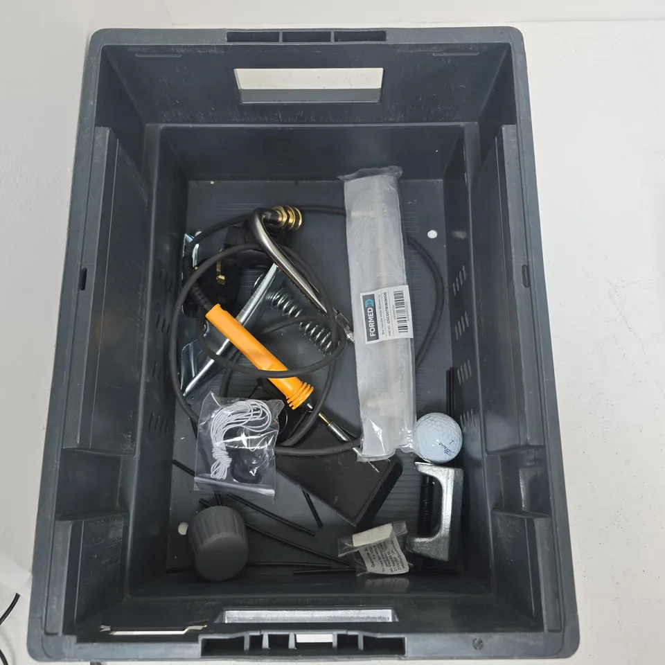 TOTE OF ASSORTED HOYUSEHOLD ITEMS TO INCLUDE; SKY BOX, CRAFT ITEM/S. 