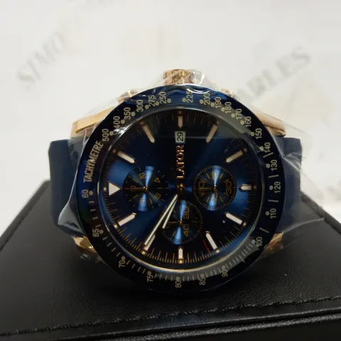 LATOR CALIBRE BLUE & YELLOW DIAL RUBBER STRAP WRISTWATCH