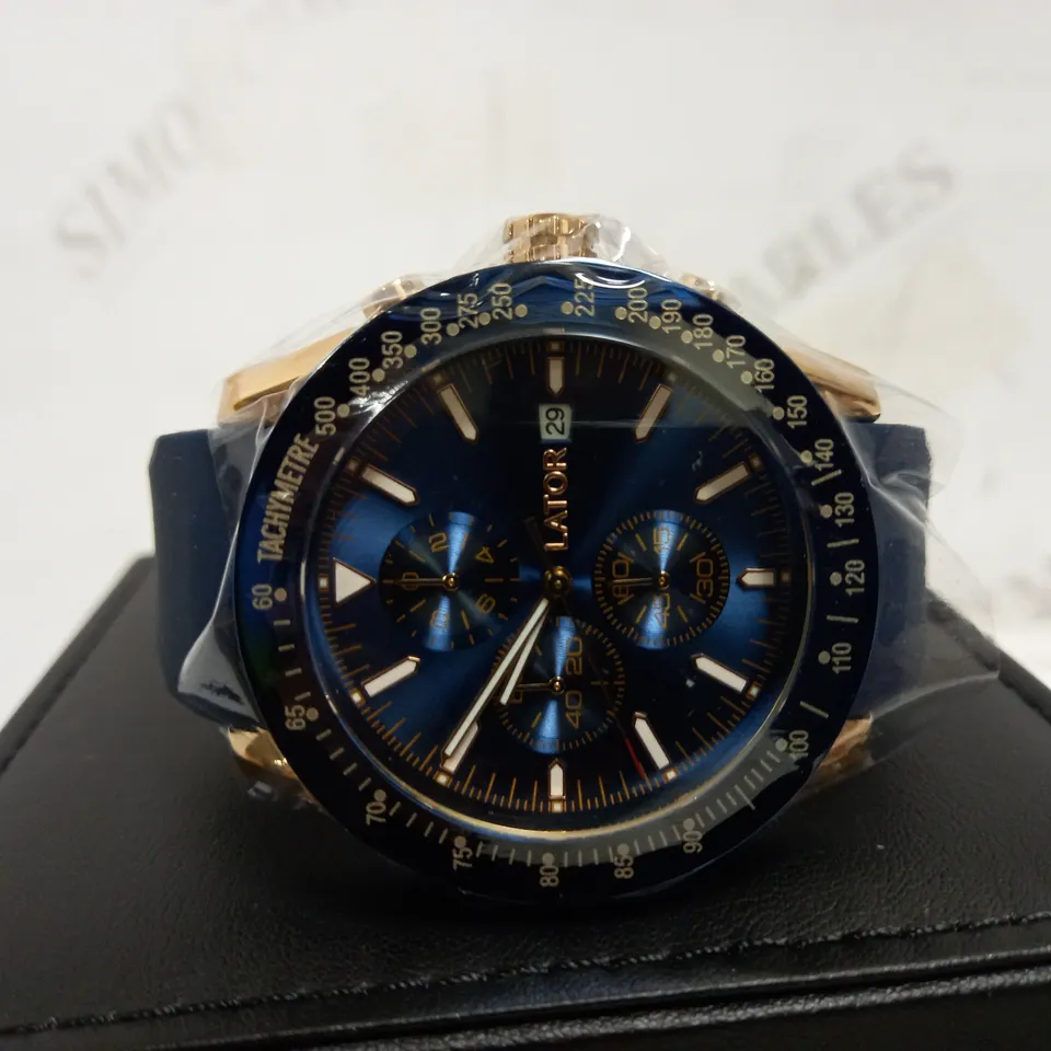 LATOR CALIBRE BLUE & YELLOW DIAL RUBBER STRAP WRISTWATCH RRP £500