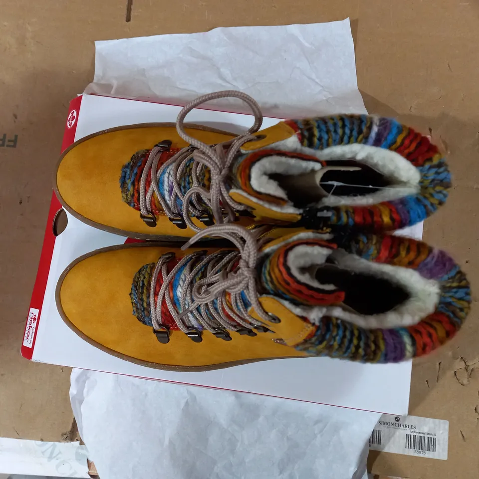RIEKER LACE UP YELLOW ANKLE BOOTS -  SIZE 6.5