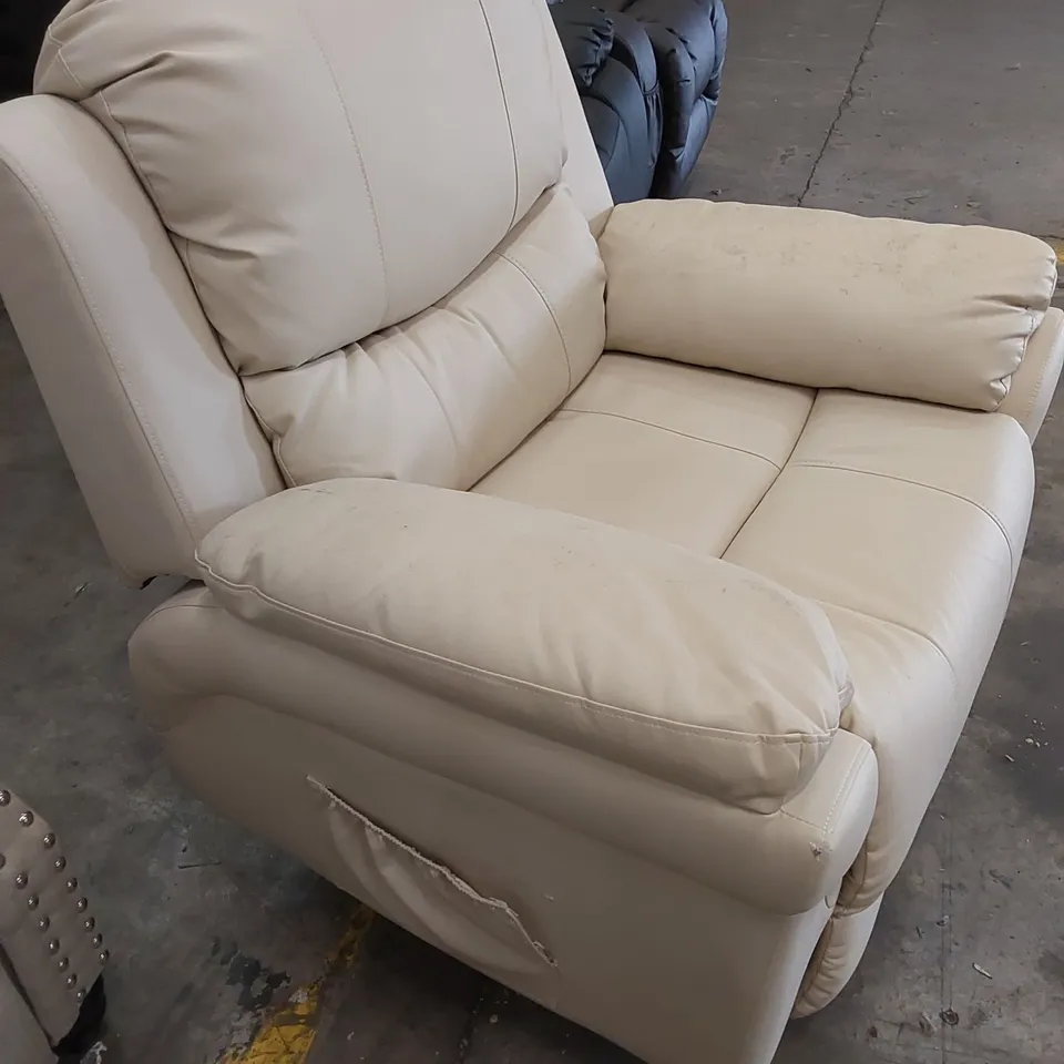 DESIGNER FAUX LEATHER POWER RECLINING CHAIR - CREAM