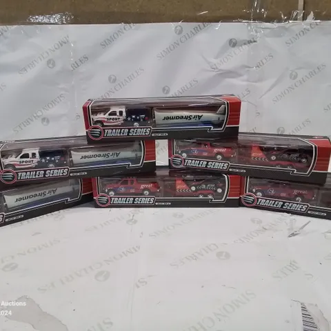 BOX CONTAINING 6 NEW BOXED AND SEALED TRAILER SERIES TOY CARS AND TRAILERS (COLOURS MAY VARY)