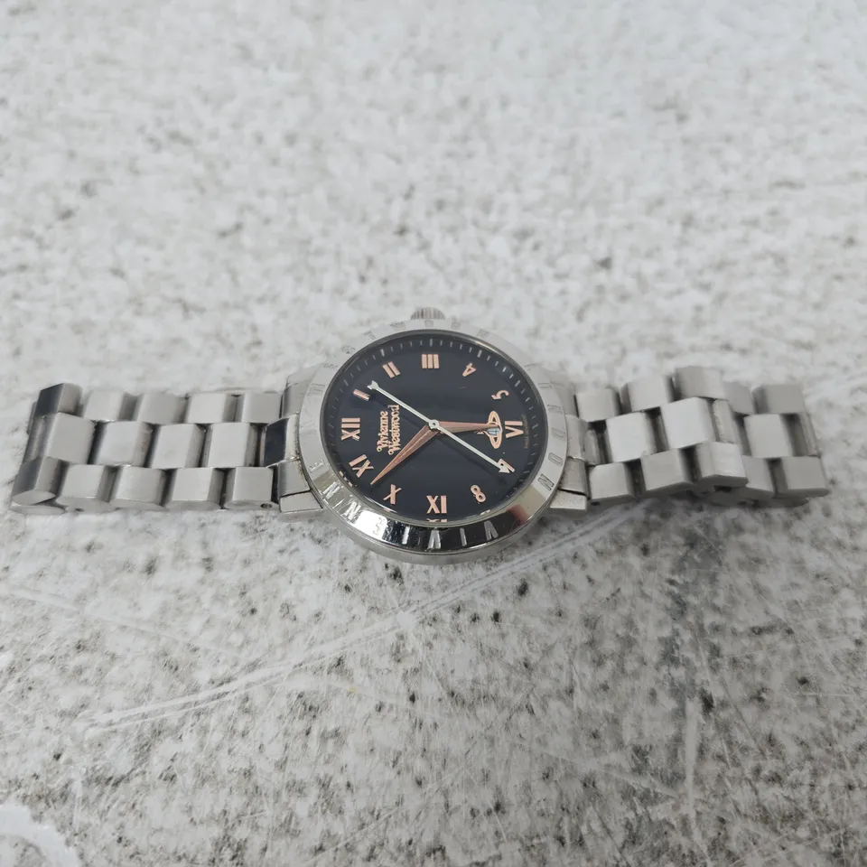VIVIENNE WESTWOOD STAINLESS STEEL WRISTWATCH WITH DARK DIAL AND ROMAN NUMERALS