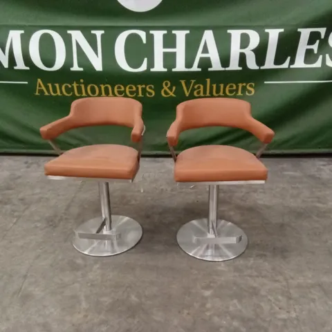 SET OF 2 FIRENZA BAR STOOLS IN TAN PU LEATHER AND CHROME BASE