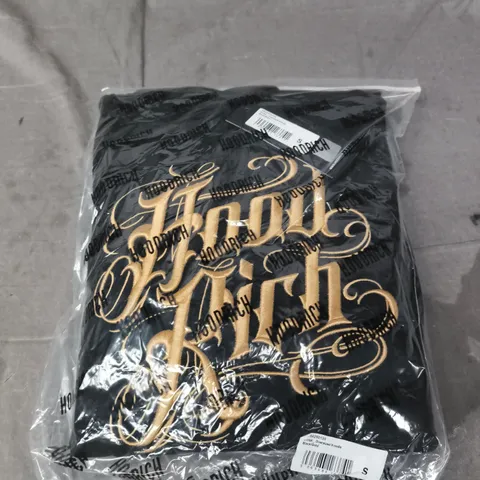 HOODRICH SCRIPT OVERSIZED HOODIE – BLACK/GOLD, SIZE S