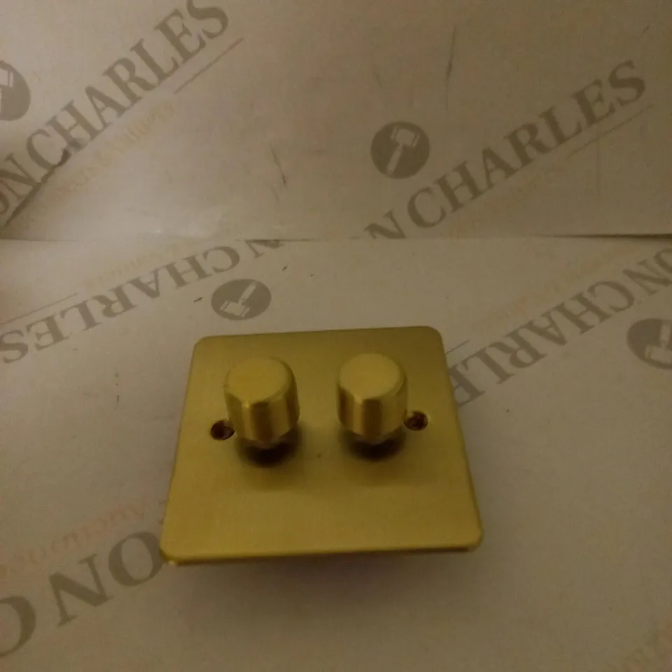 KNIGHTSBRIDGE FP2182BB FLAT PLATE BRUSHED BRASS 2 GANG 200W 2 WAY TRAILING EDGE DIMMER