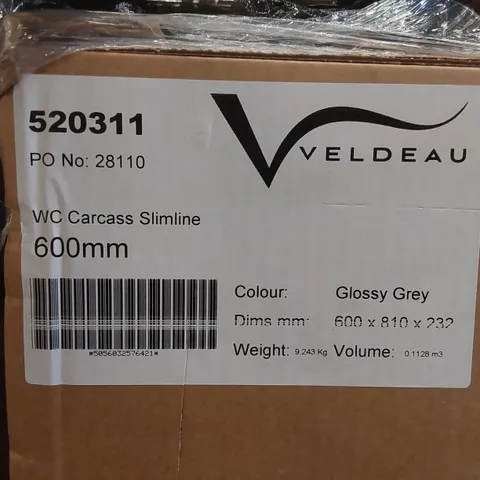 PALLET CONTAINING A LARGE QUANTITY OF BATHROOM FURNITURE PARTS INCLUDING: VELDEAU WC SLIMLINE CARCASSES ECT