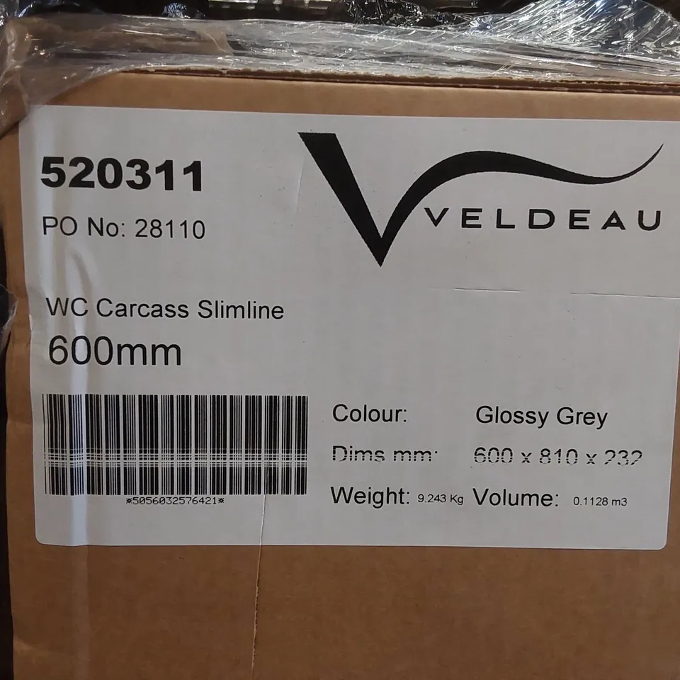 PALLET CONTAINING A LARGE QUANTITY OF BATHROOM FURNITURE PARTS INCLUDING: VELDEAU WC SLIMLINE CARCASSES ECT