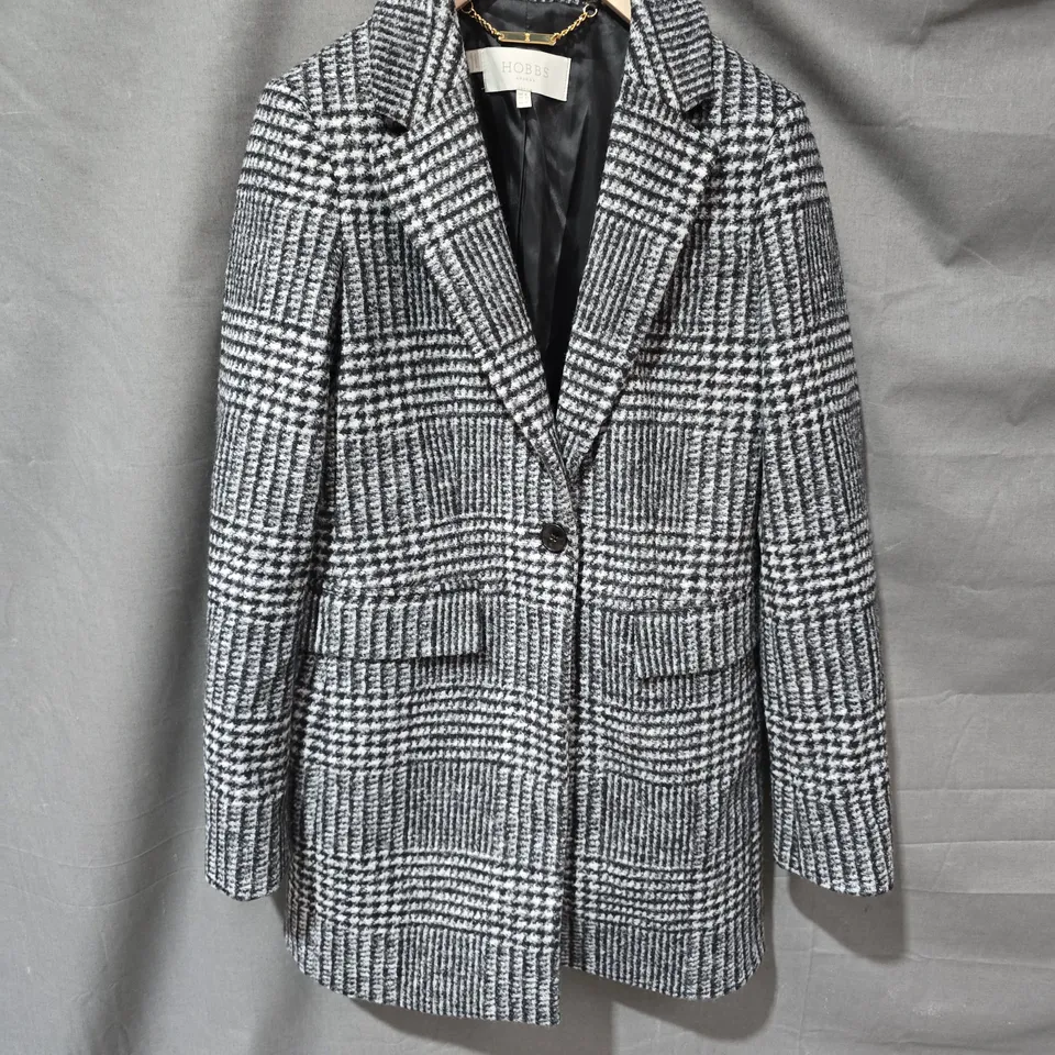 HOBBS LONDON WOMEN'S CHECK WOOL-BLEND COAT – GREY/BLACK - UK 8