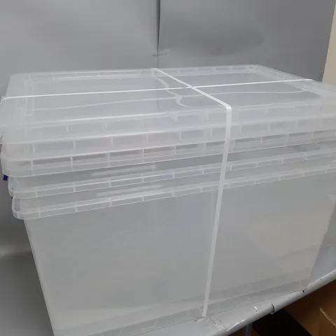THREE 83L PLASTIC CRATES WITH LIDS