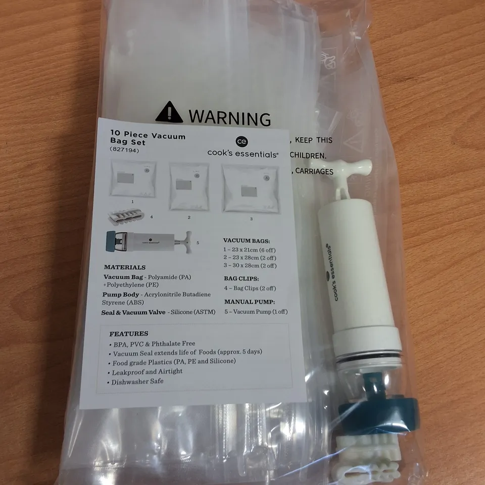 LOT OF 24 10-PIECE BOXES OF COOKS'S ESSENTIALS VACUUM BAG SETS