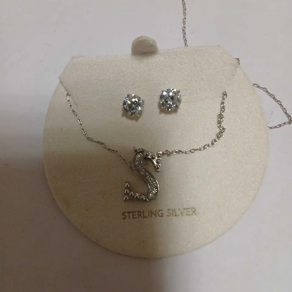 DIAMONIQUE 1.9CT TW INITIAL PENDANT & EARRING SET IN BAUBLE STERLING SILVER 