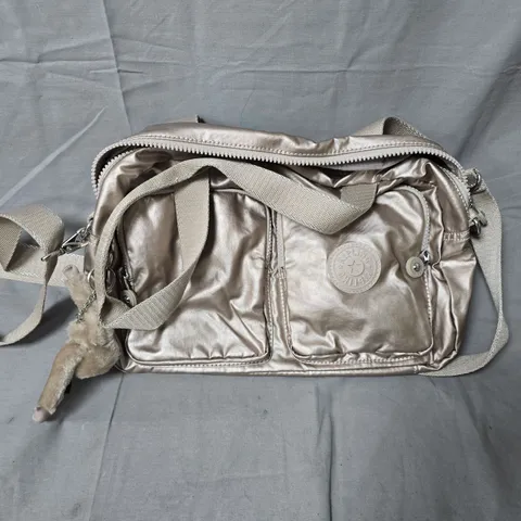 KIPLING METALLIC SILVER CROSSBODY BAG WITH MONKEY CHARM
