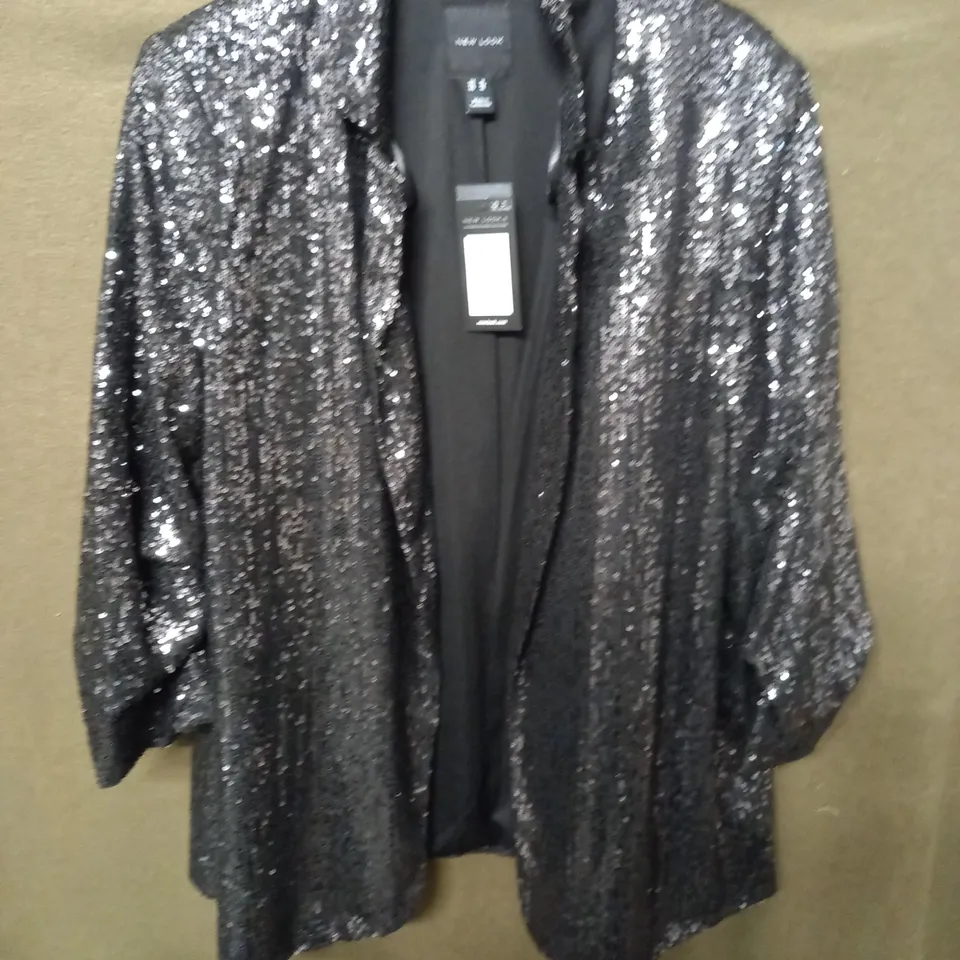 NEW LOOK BLACK SEQUIN RUCHED SLEEVE TOP - UK 18