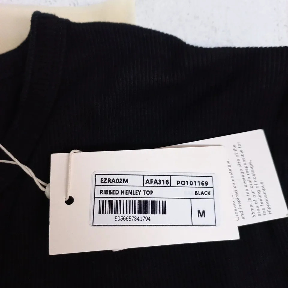 MEMORIES OF YESTERDAY RIBBED HENLEY TOP – BLACK, LONG SLEEVE, SIZE M (UK) 