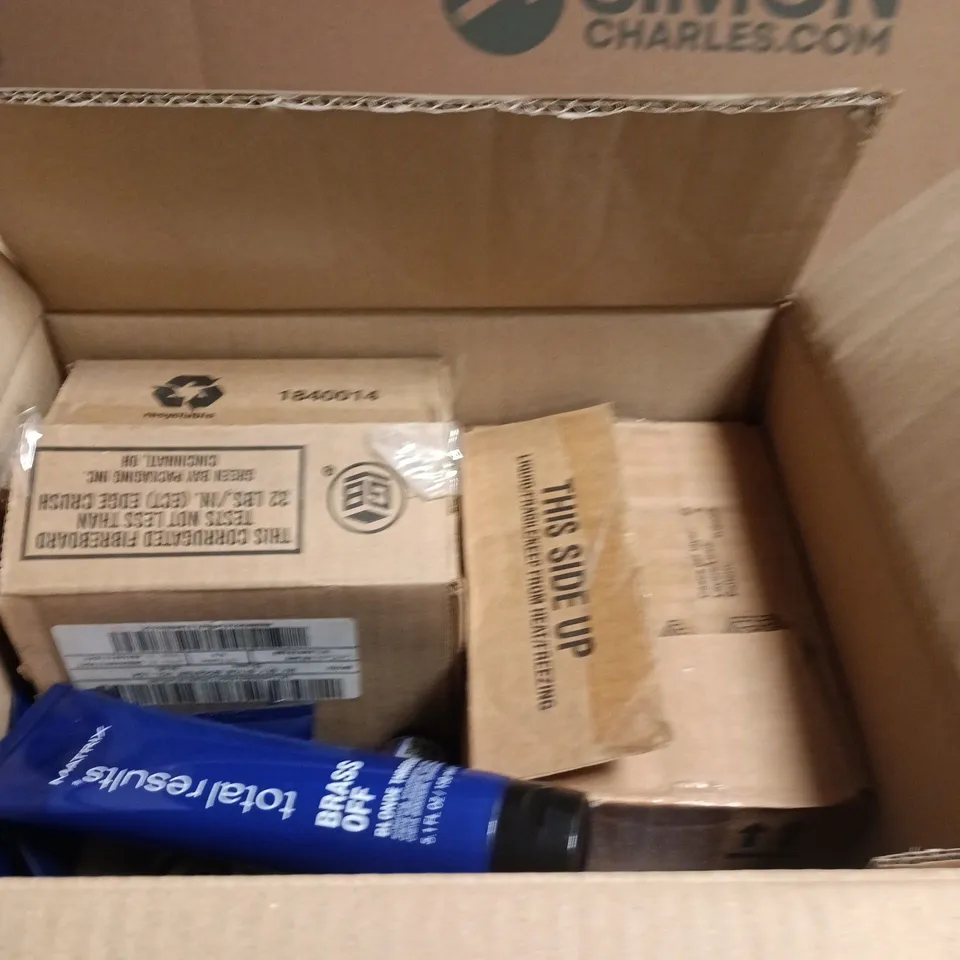 BOX OF APPROXIMATELY 40 MATRIX HAIRCARE PRODUCTS TO INCLUDE BRASS OFF PROTECTING CREAMS AND VOLUME BOOSTERS