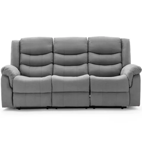 BOXED SEATTLE MANUAL 3 SEATER FABRIC RECLINER SOFA - GREY (1 BOX)