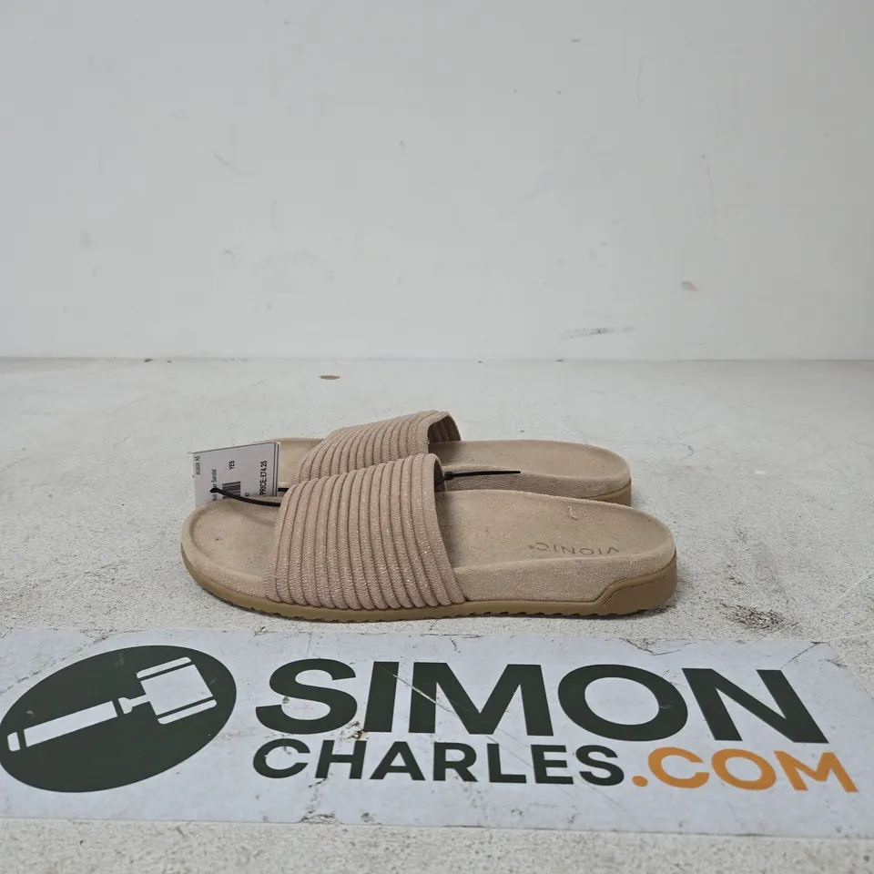 VIONIC WOMEN'S BEIGE RIBBED STRAP SLIDES SIZE 7