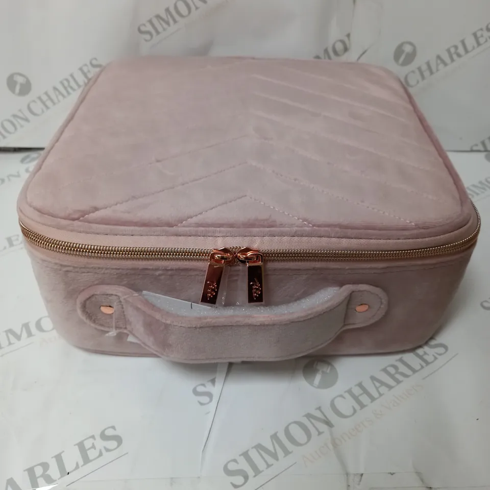 boxed pink vanity case with adjustable compartment's   