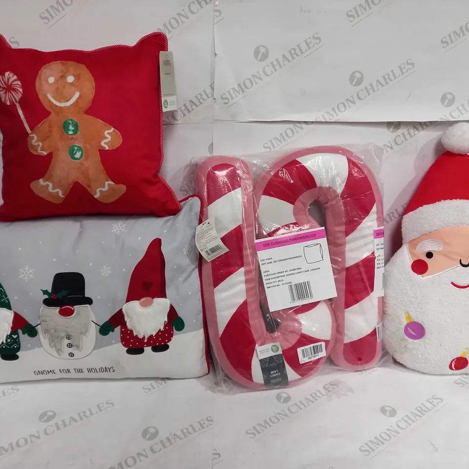 BOX OF APPROX 14 ASSORTED ITEMS TO INCLUDE - GINGER BREAD CUSHION - GNOME FOR THE HOLIDAYS CUSHION - SANTA FACE CUSHION ECT 
