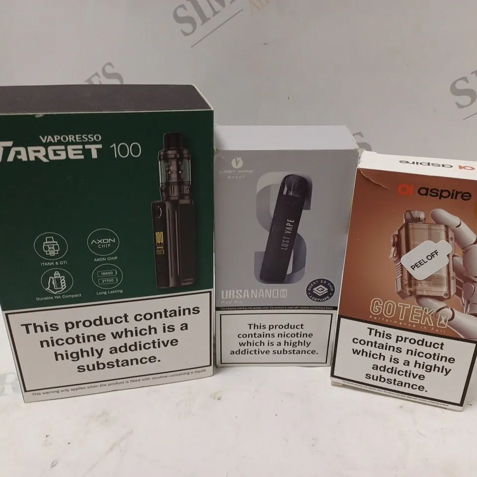 APPROXIMATELY 20 VAPES & E-CIGARETTES TO INCLUDE VAPORESSO TARGET 100, URSNANO POD KIT, ASPIRE GOTEK, ETC