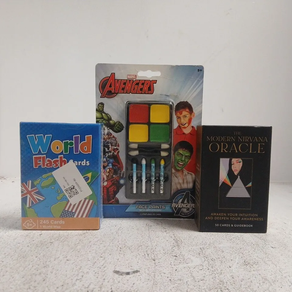 APPROXIMATELY 10 ASSORTED TOYS AND GAMES TO INCLUDE CRAYONS, DOG NIGHT LIGHT, ETC