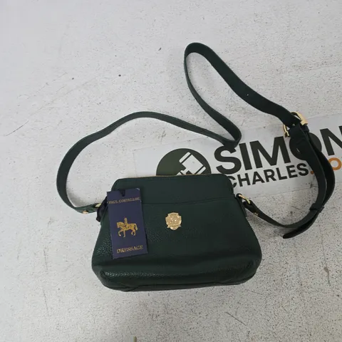 PAUL COSTELLOE DRESSAGE GREEN PEBBLED LEATHER CROSSBODY BAG