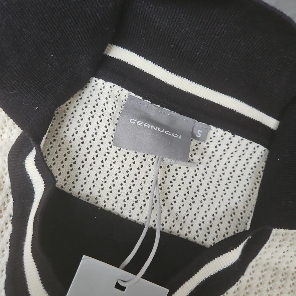 CERNUCCI LONG SLEEVE KNIT POLO - WHITE, SIZE S