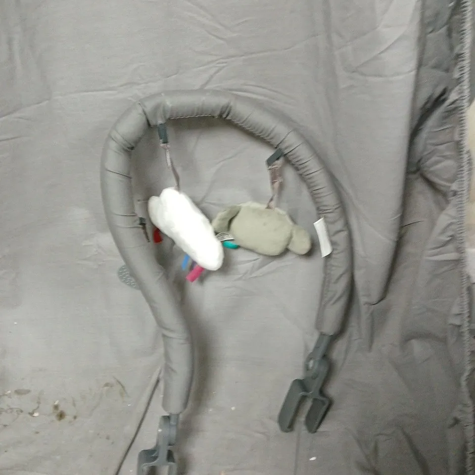 CAGE OF APPROXIMATELY 10 ASSORTED ITEMS TO INCLUDE: BOOTS AND BABY BOUNCER ATTACHMENT 