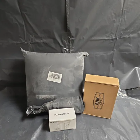 APPROXIMATELY 15 ASSORTED ITEMS TO INCLUDE PLUG ADAPTER, BNK CRAFTS SET, WALL PANELS, ETC